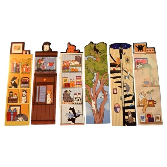 6pcs CAT Bookmarks Book Marker Clips Reading Gift Colorful Tree Fish Tank Stairs - Picture 2 of 2